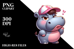 Cute Cartoon Hippo in Dramatic Pose PNG Product Image 2