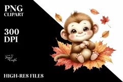 Cute Baby Monkey Autumn Leaves Clipart Product Image 3