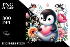 Penguin on Flower Holding Heart PNG Product Image 2