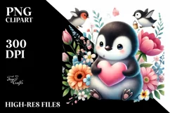 Penguin on Flower Holding Heart PNG Product Image 2