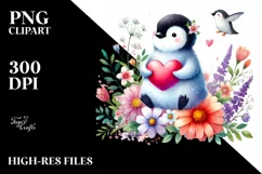 Penguin on Flower Holding Heart PNG Product Image 2