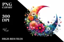 Colorful Half Moon with Flowers Clipart PNG Product Image 3