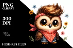 Baby Owl Standing with Bandana Clipart Product Image 3