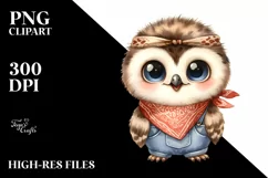 Baby Owl Standing with Bandana Clipart Product Image 3