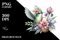Cute Baby Hummingbird with Flowers Basket | Clipart Product Image 3