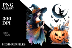 Witch Dressed for Halloween with Pumpkin | Clipart Product Image 2