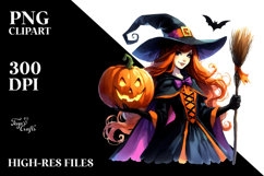 Witch Dressed for Halloween with Pumpkin | Clipart Product Image 2