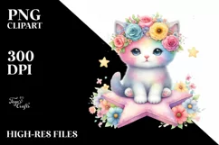 Pastel Watercolor Kitten with Flower Crown PNG Product Image 3