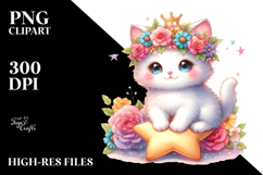 Pastel Watercolor Kitten with Flower Crown PNG Product Image 2