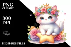 Pastel Watercolor Kitten with Flower Crown PNG Product Image 3