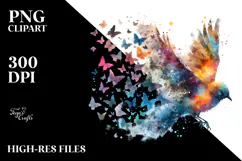 Grunge Bird with Butterflies, Transparent PNG Product Image 2
