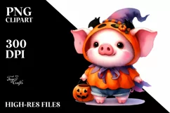 Cute Baby Pig Halloween Drawing | Sublimation Clipart Product Image 1