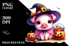 Cute Baby Pig Halloween Drawing | Sublimation Clipart Product Image 2