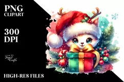 Cute Christmas Gift Box, Watercolor PNG Product Image 3