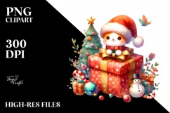 Cute Christmas Gift Box, Watercolor PNG Product Image 3