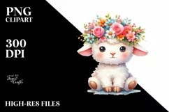 Adorable Lamb with Flower Crown PNG Product Image 1