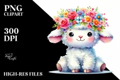 Adorable Lamb with Flower Crown PNG Product Image 1