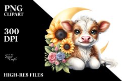 Highland Cow with Sunflower Moon PNG Product Image 2
