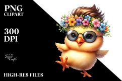 Happy Baby Chicken with Floral Wreath PNG Product Image 2