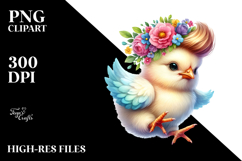 Happy Baby Chicken with Floral Wreath PNG Product Image 2
