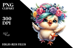 Happy Baby Chicken with Floral Wreath PNG Product Image 2