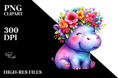 Vibrant Hippo with Flower Crown | Sublimation Clipart Product Image 2