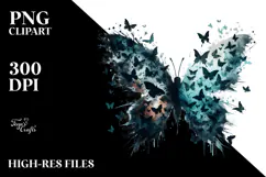 Grungy Bird with Butterfly Silhouettes, PNG Product Image 2