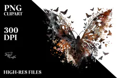 Grungy Bird with Butterfly Silhouettes, PNG Product Image 2