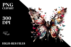 Grungy Bird with Butterfly Silhouettes, PNG Product Image 2