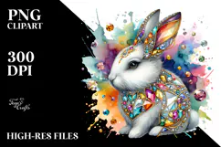 Colorful Diamond Bunny on Splashy Background PNG Product Image 2