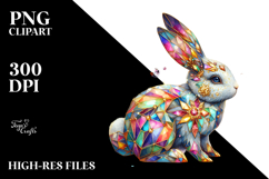 Colorful Diamond Bunny on Splashy Background PNG Product Image 2