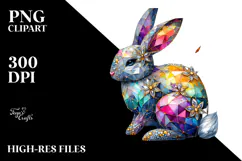 Colorful Diamond Bunny on Splashy Background PNG Product Image 2