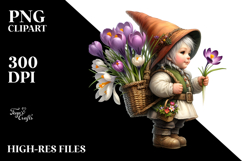 Colorful Small Gnome with Crocus Bouquet PNG Product Image 2