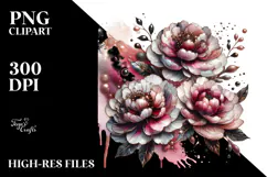 Glossy Peonies with Metalic Insertions PNG Product Image 2