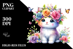 Pastel Kitten with Flower Crown | Sublimation Clipart Product Image 2