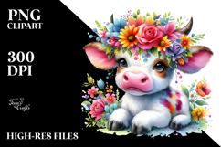 Vibrant Cow with Flower Crown | Sublimation Clipart Product Image 2
