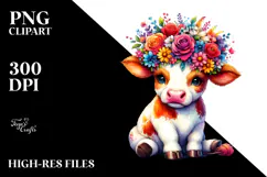 Vibrant Cow with Flower Crown | Sublimation Clipart Product Image 2