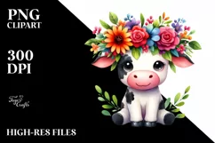 Vibrant Cow with Flower Crown | Sublimation Clipart Product Image 1