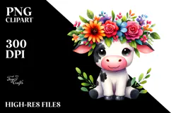 Vibrant Cow with Flower Crown | Sublimation Clipart Product Image 2