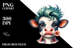 watercolor cow portrait, Transparent PNG Product Image 2