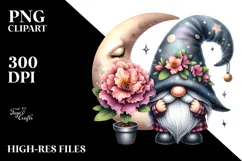 Cute Watercolor GNOME with Big Hat, Transparent PNG Product Image 2