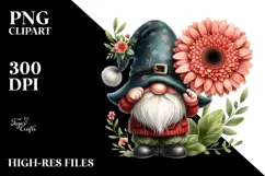 Cute Gnome with Gerbera Floral Ornament PNG Product Image 2