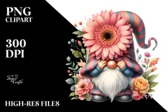 Cute Gnome with Gerbera Floral Ornament PNG Product Image 2