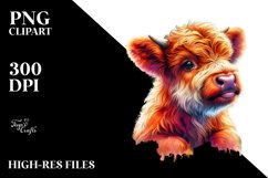 Colorful Baby Highland Cow with Polish Palace PNG Product Image 1