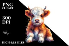 Colorful Baby Highland Cow with Polish Palace PNG Product Image 3