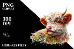 Colorful Baby Highland Cow with Polish Palace PNG Product Image 3