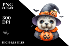 Funny Baby Seal Halloween Costume Watercolor Clipart Product Image 2