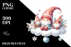 Retro Christmas Gnomes with Snow Flakes PNG Product Image 1