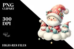 Retro Christmas Gnomes with Snow Flakes PNG Product Image 1