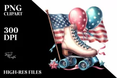 Vintage Roller Skates Balloons USA Flag Product Image 3